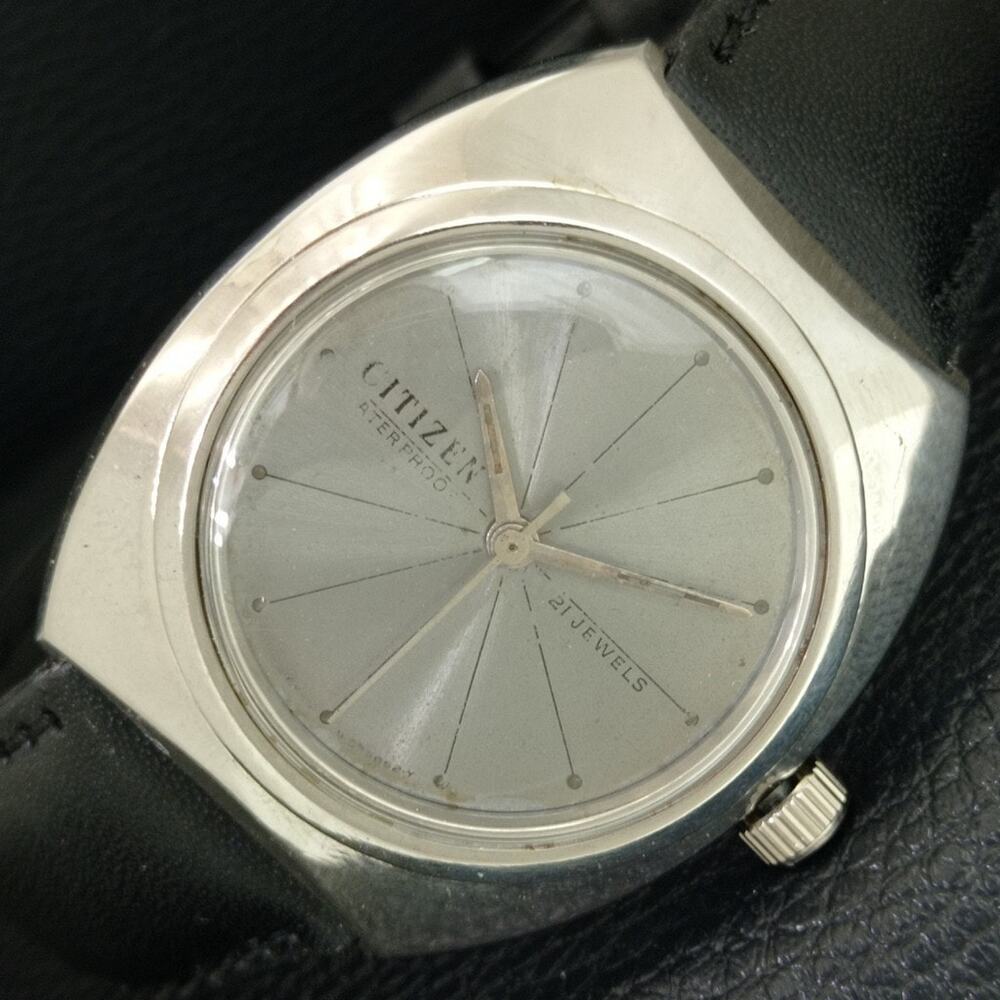 Vintage 1984 Citizen Manual Wound Mens Silver Watch & Silver accents